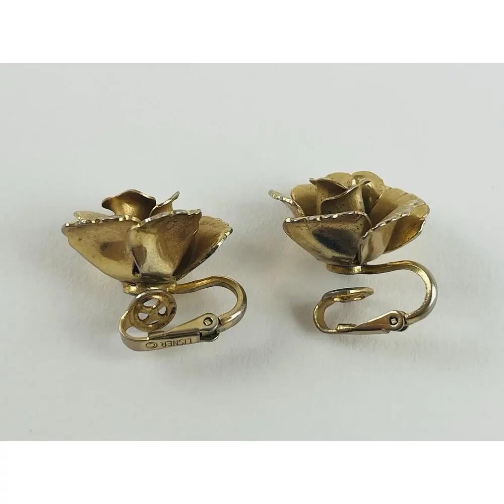 Lisner Open Rose Flower Clip On Earrings Gold Tone Jewelry Vintage Granny 3D Chu - Picture 13 of 13